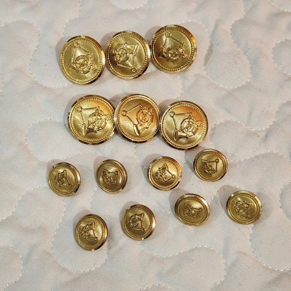 Set of 14 Waterbury Gold FOX HUNTING BLAZER BUTTONS French Horn Shank Equestrian
